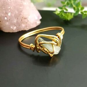 Dainty Prehnite Crystal Ring, Stackable Gemstone Wire Ring, Size 8